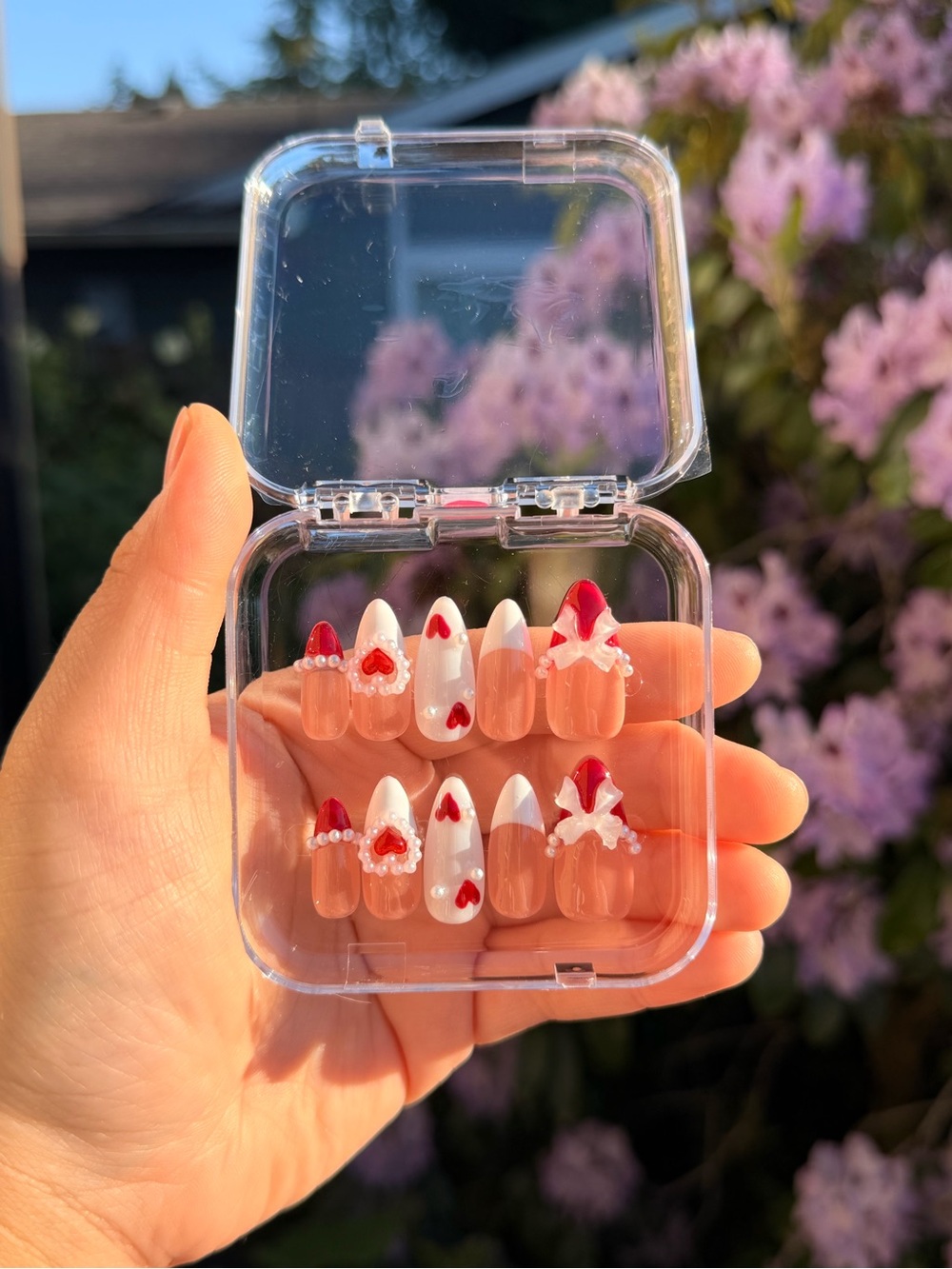 Size S Small Y2K Red White Bow Valentines Acrylic Press On  Handmade Nails Set